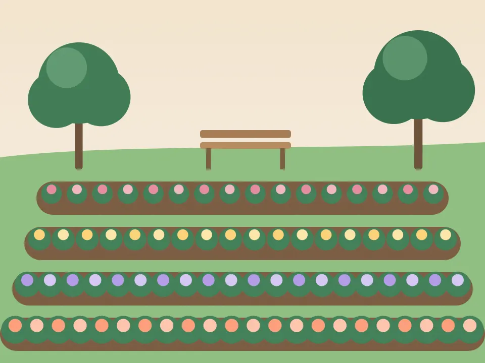 Massifs fleuris et banc